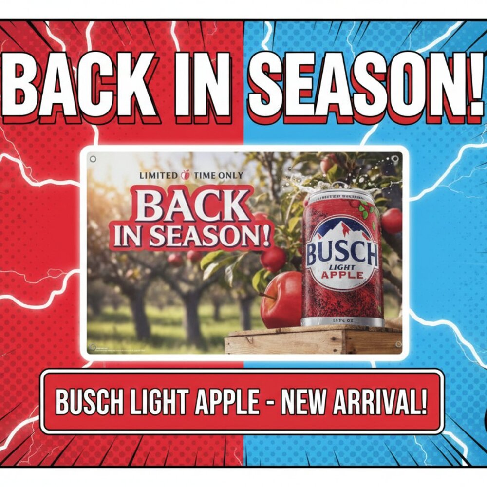 Busch Light Apple Banner 36x24 Back In Season Beer Banner | Bar Decor | Mancave‎